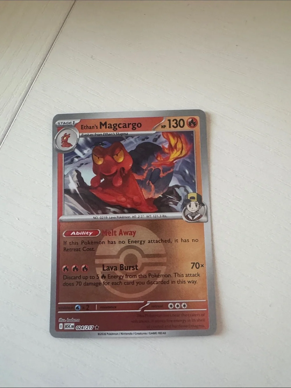Ethan's Magcargo Pokémon Card - reverse holo